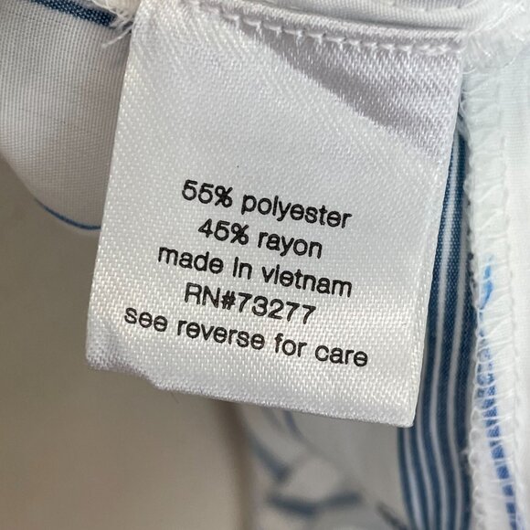 Elizabeth and James Womens Large White Blue Striped Tie Neck Shirt Button Up Top - Picture 10 of 10